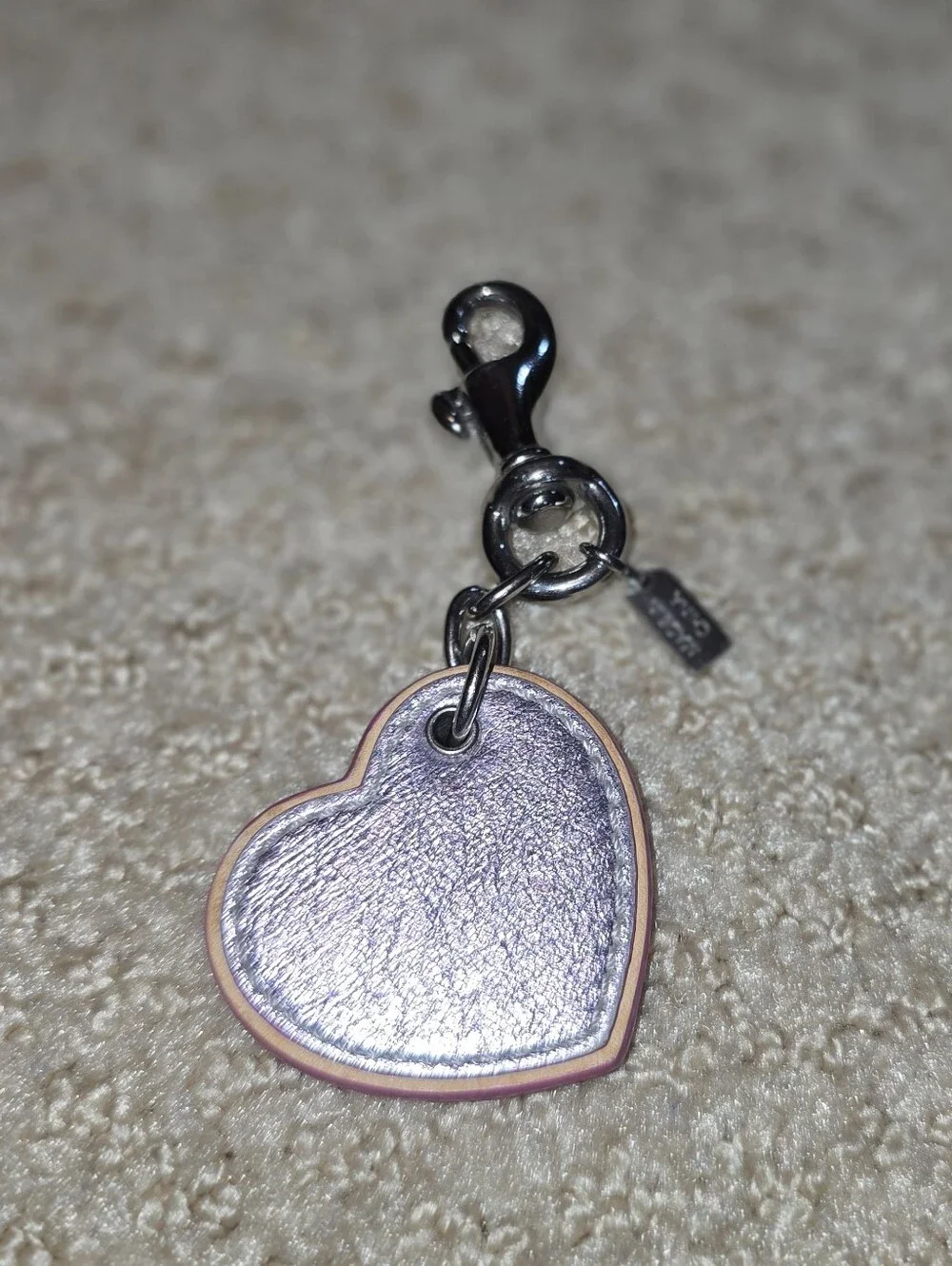 Coach Metallic Pink Heart Key Charm with Silver Hardware Y2k